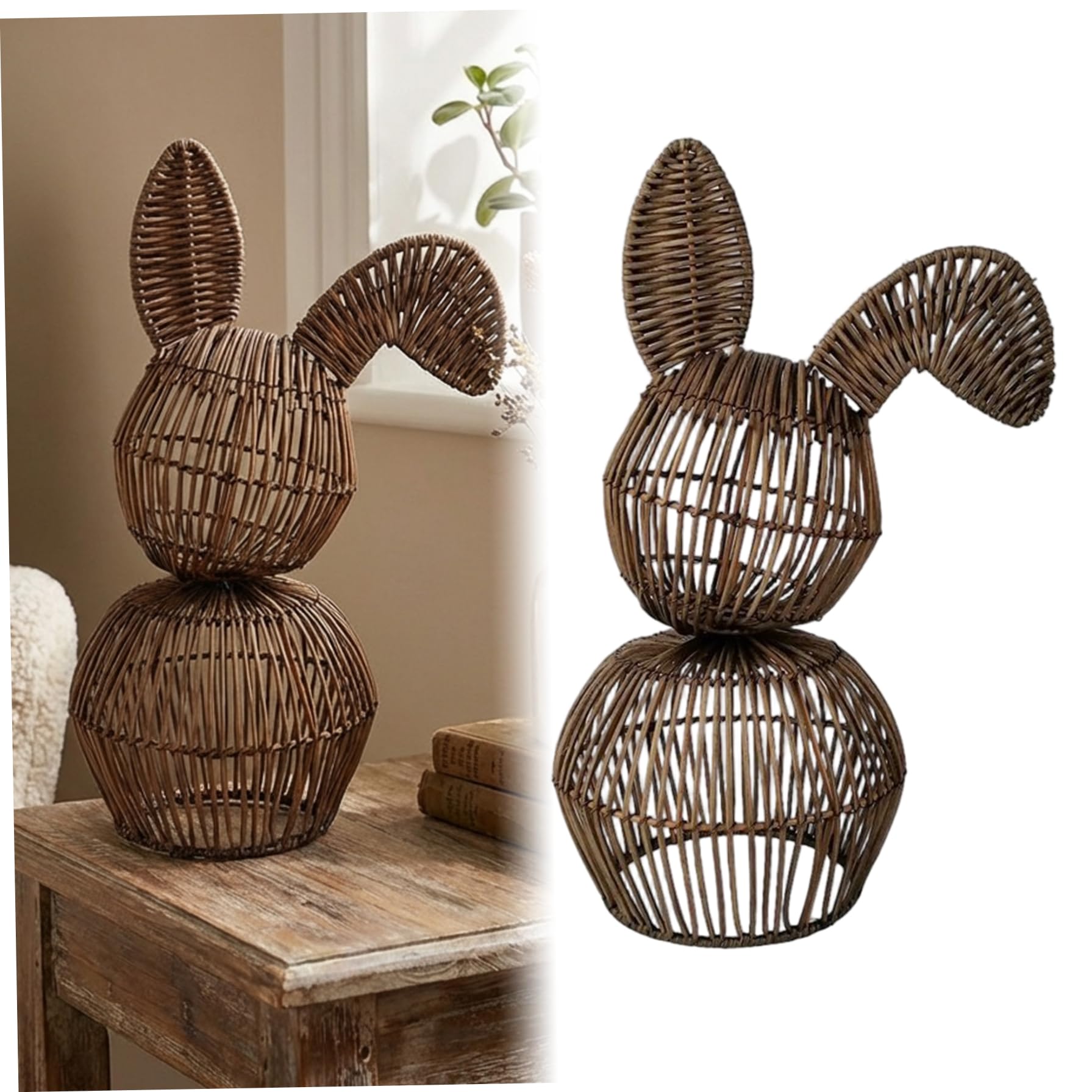 Lapin en rotin de Pâques 15x30 cm panier en osier naturel style ferme rustique décoratif