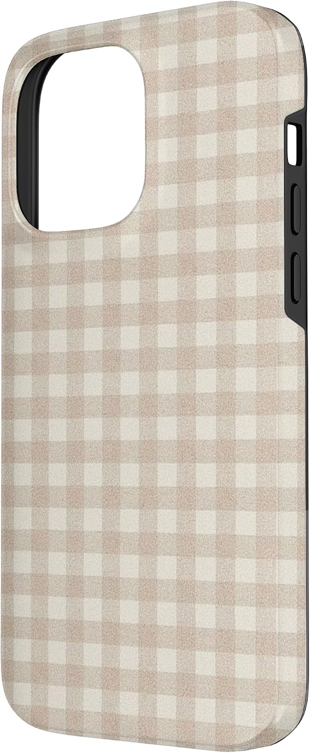 Fall Autumn Vintage Coquette Beige Neutral Tan Gingham Plaid Case for iPhone 14 Pro Max