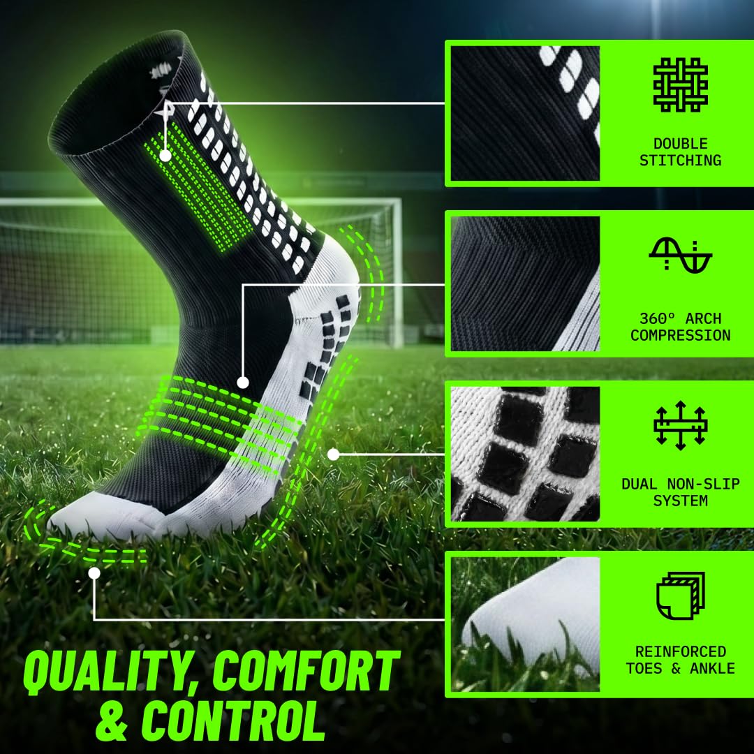 LUX Antiscivolo-Calze da calcio, Calzini antiscivolo, cuscinetti in gomma, qualità superiore, pallacanestro, calcio, escursionismo, corsa, in coordinato disponibili in Bianco, Nero, Rosso, Blu