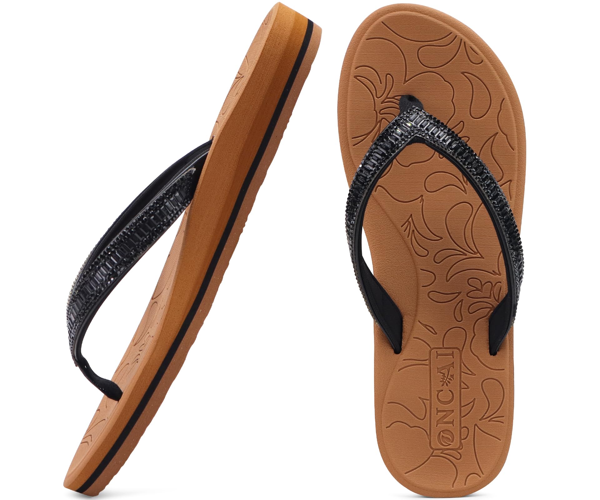 ONCAI Damen Zehentrenner Flip Flops mit Glitter Indoor/Outdoor Sommer Schwimmbad Strand Komfort Strand Plattform Angenehme Sandalen Badelatschen mit Orthopädie Arch Support Größe 36-43 EU