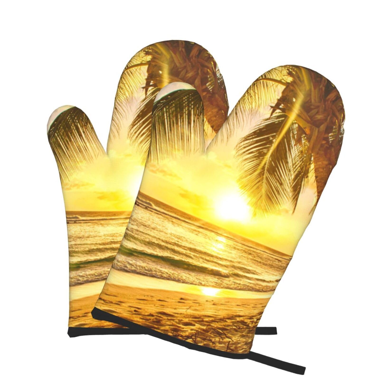 Oven Mitts Set of 2 Pcs, Sunsets Prints Heat Resistant Kitchen Gloves for Cooking Baking Grilling