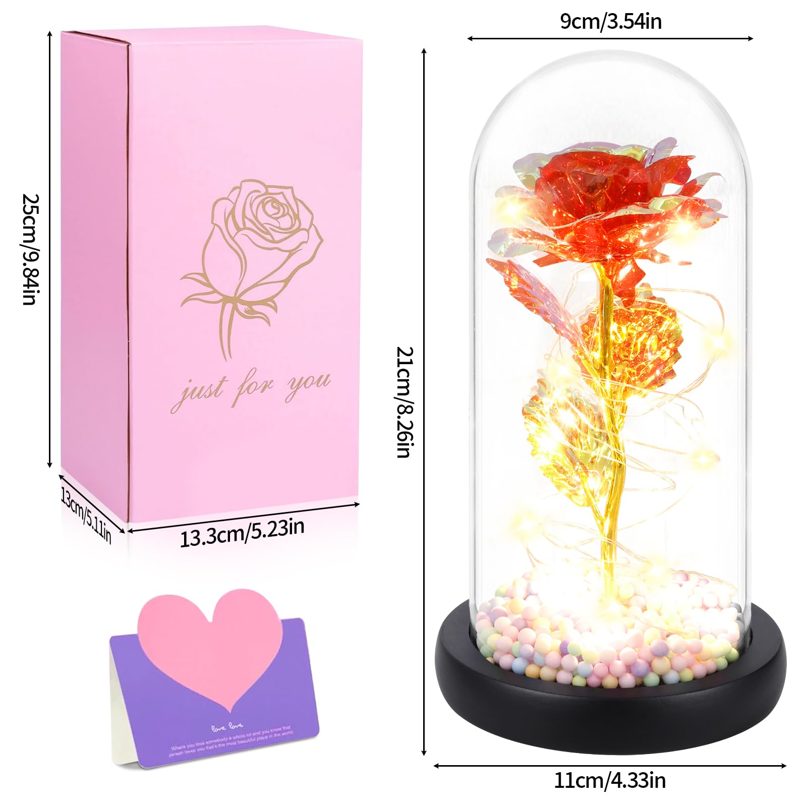 Luxe Roos in Glas met LED – Gouden Roos in Glazen Stolp