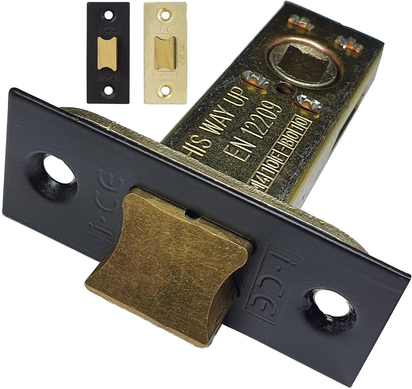 Tubular Latch Mortice Brass/Black Changeable Plates FIRE Rated Door