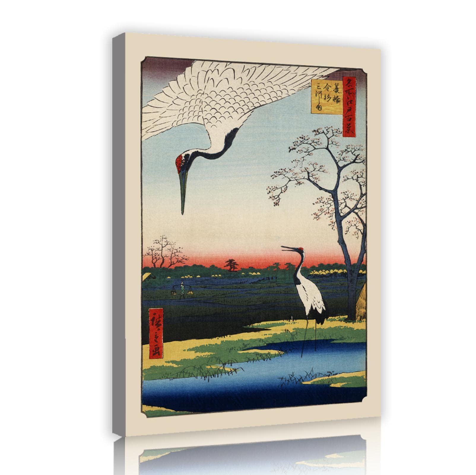 Via Vela Japoński styl Ukiyo-e druk na płótnie sztuka ścienna Minowa Kanasugi Mikawashima żuraw słynny obraz replika grafiki do dekoracji łazienki 60 x 90 cm rama wewnętrzna