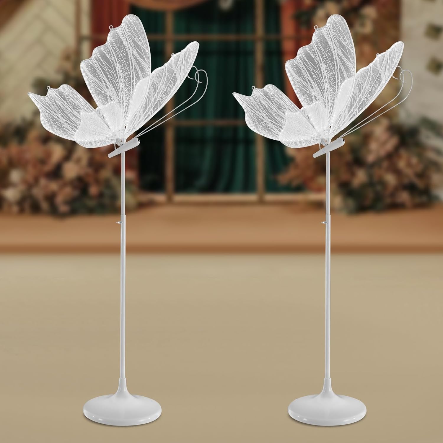Wedding Butterfly Floor Lamp, 2Pcs Creative Butterfly Ceiling Lamp Butterfly Hanging Decoration Props Height Adjustable Butterfly Decoration Floor Light for Wedding Party