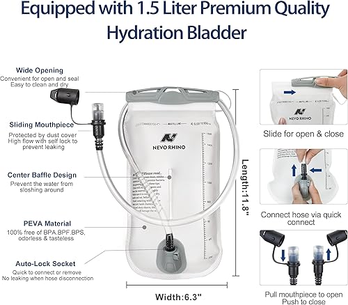 Miniatura 6 de N NEVO RHINO Chaleco para correr, chaleco de hidratación ligero, mochila de agua aislada con bolsa de agua de 1.5 L para senderismo, senderos,