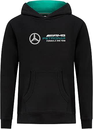 Sweat à Capuche Mercedes AMG Petronas F1 2024 Pour Enfants - Taille 128, Noir | Réplique Officielle Équipe, Design Sponsor 2024