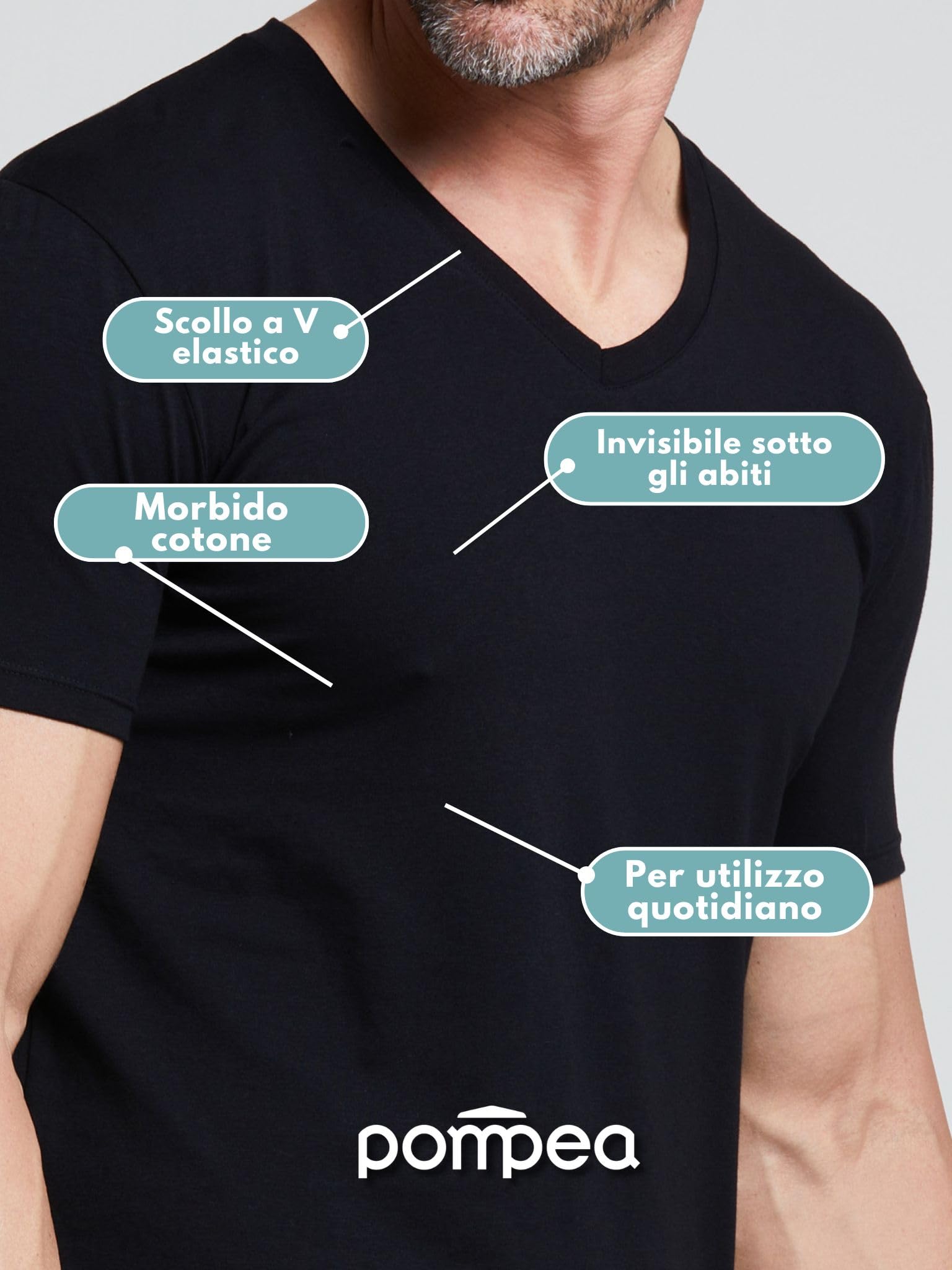 POMPEA Maglia Uomo in Cotone, T-Shirt a Maniche Corte con Scollo a V Elasticizzata (Pacco da 6)