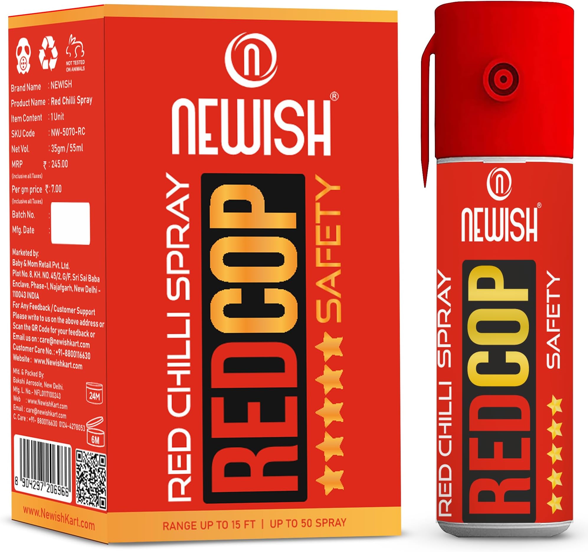 NEWISH Red Chilli Spray for Self Defence - 55ml | Compact & Easy to Carry | Strong & Effective Personal Safety Spray