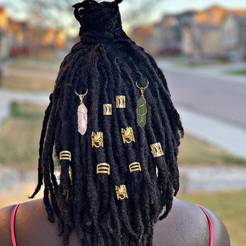 Miniatura 4 de FRDTLUTHW 22 accesorios para el cabello para mujeres y niñas, joyería de cabello con colgante de cristal para trenzas, puños dorados para rastas