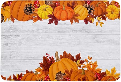 Alfombra de baño de otoño, tapete de baño de hoja de arce, calabaza, tapete de esponja para baño, antideslizante, lavable, duradero, para baño, disponible en Yaxa Peru