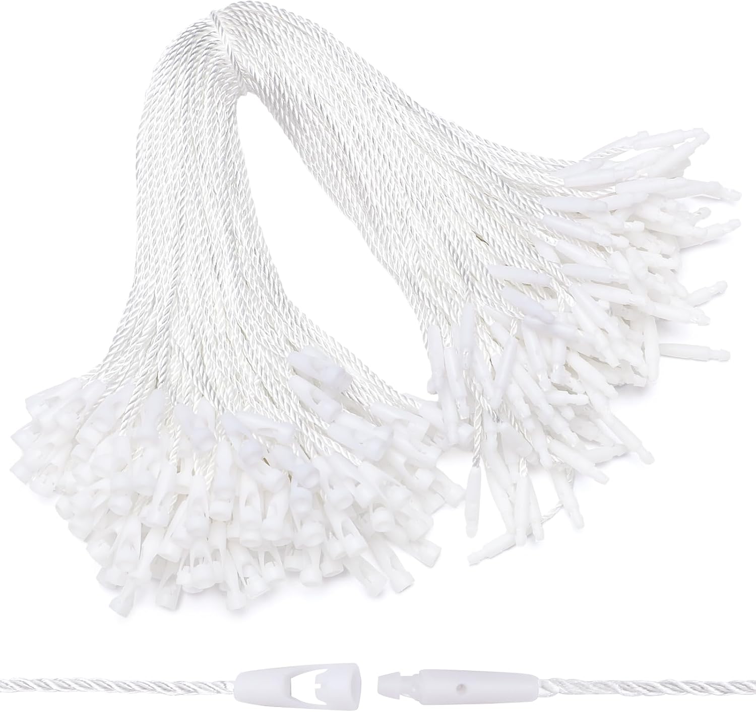 EUSOAR Hang Tag String, 7.3" 200Pcs Nylon Clothes Price Hanging Tag Rope Snap Lock Pin Loop Plastic Fasteners Tags Hook Ties Fast to Attach for Present Shoes Luggage Label-White