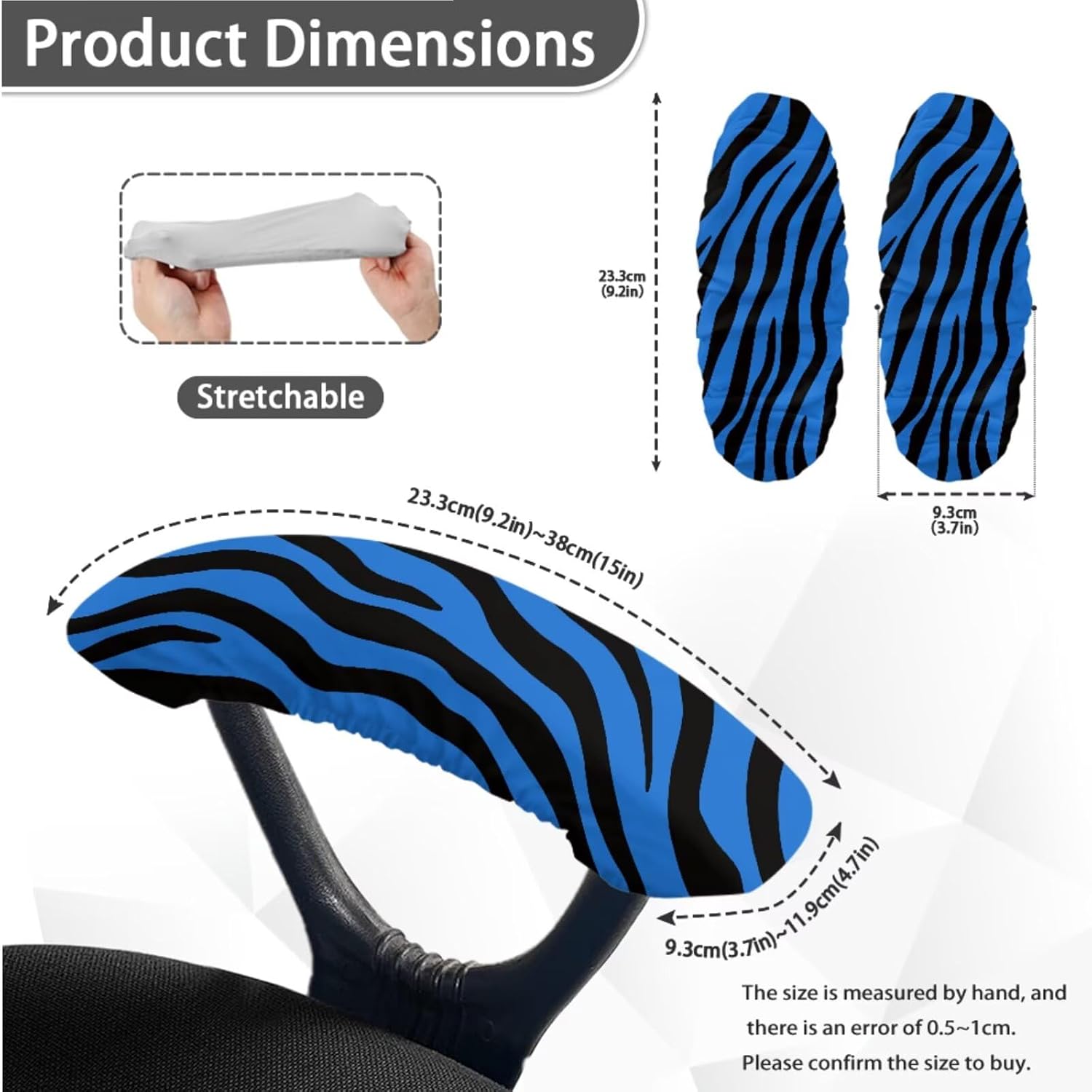 Blue Zebra Print Office Chair Cover with Removable Armrest Covers for Home Office Decor Swivel Boss Armchair Slipcover Gaming Chair Decorative Cover, Large