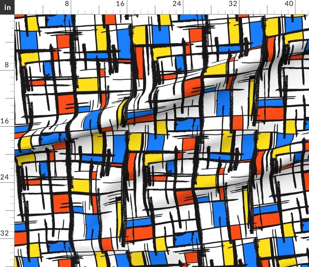Spoonflower Fabric - Bauhaus Mid Century Modern Bright Colors Primary Color Blue Yellow Red Printed on Petal Cotton Fabric Fat Quarter - Sewing Quilting Apparel Crafts Decor