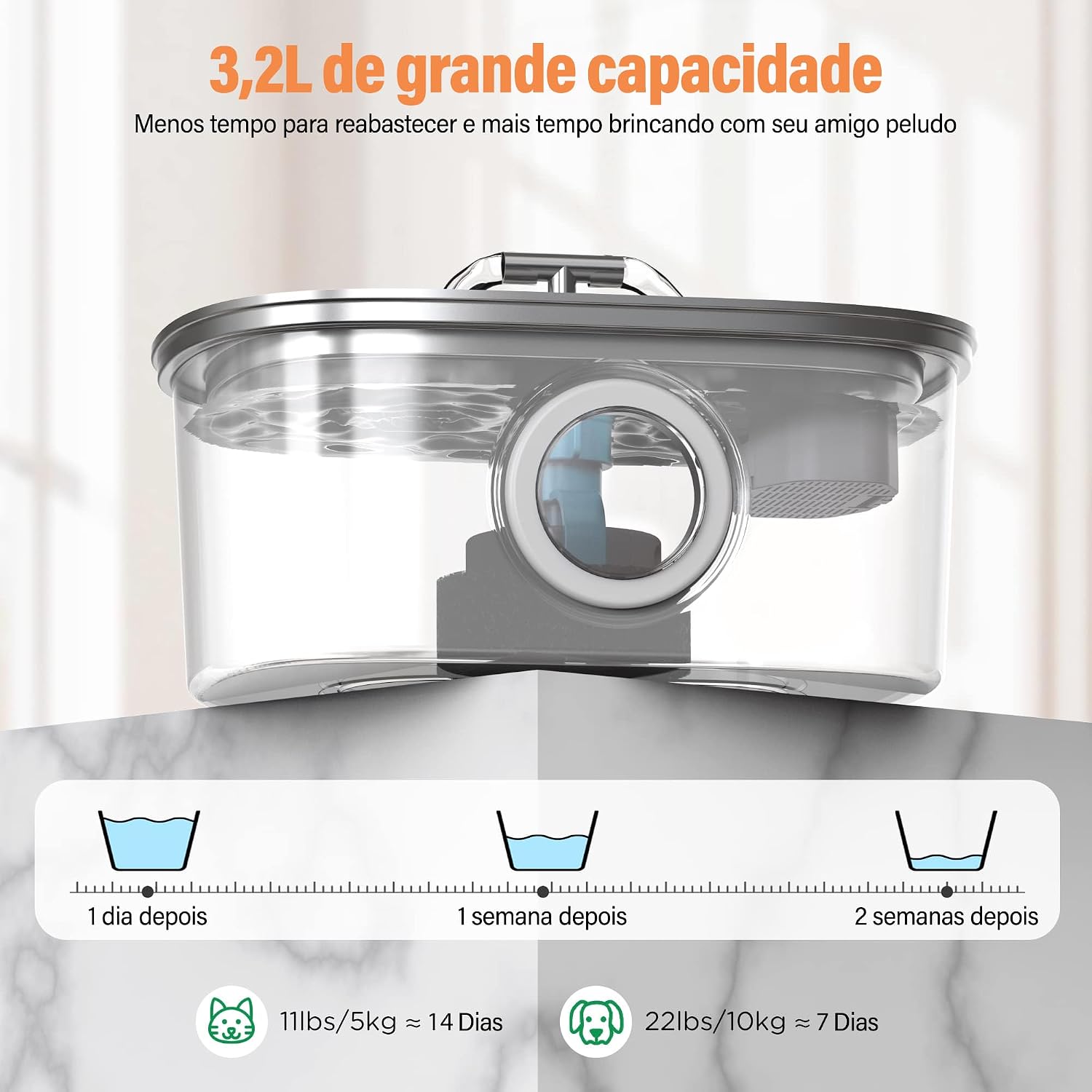 Fonte para Gatos com Filtro,Dispensador de água para cães Inox 304,Bebedouro Gato Automático Super Silencioso 3.2L para Animais de Estimação