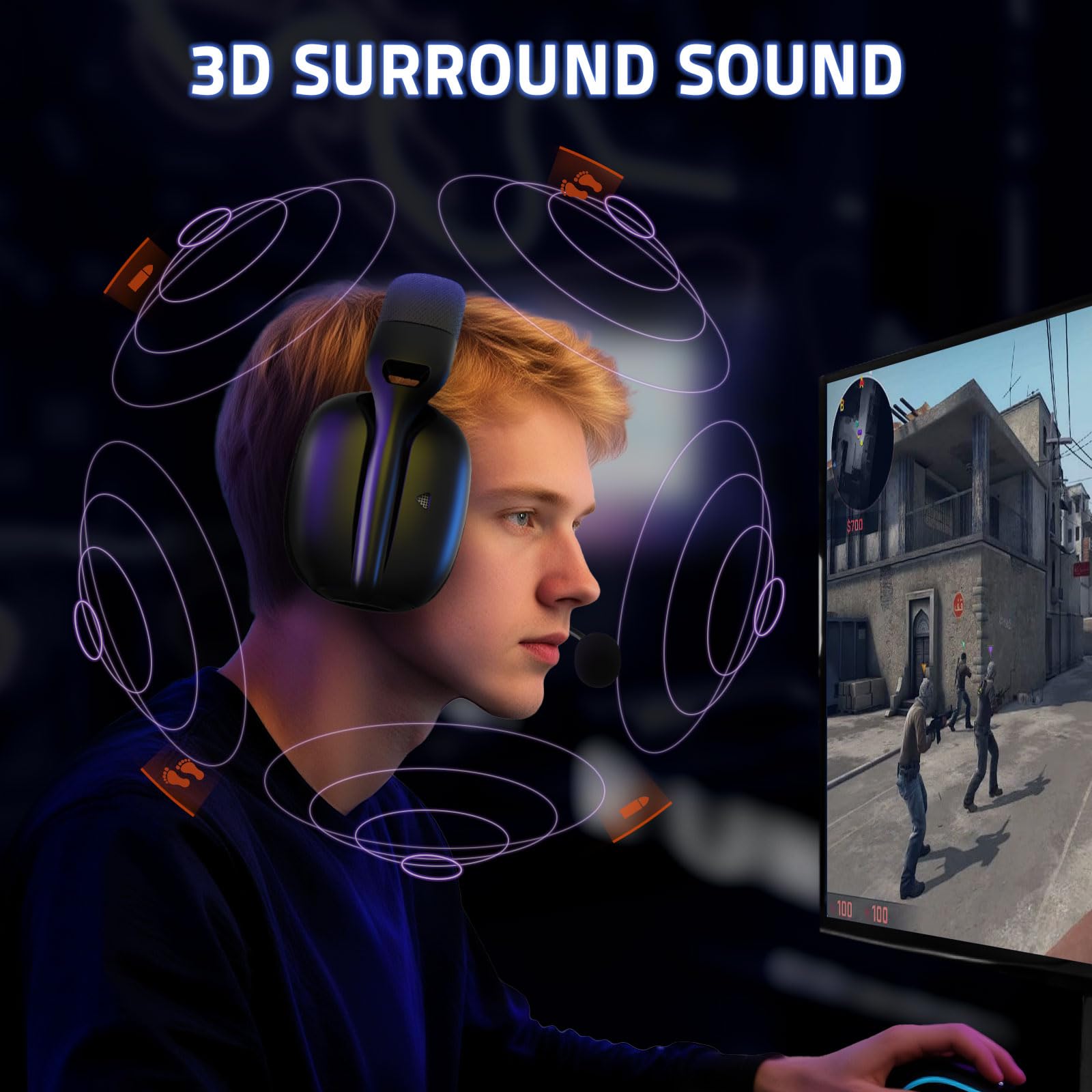 ATTACK SHARK L80PRO Casque Gaming sans Fil, Double Microphone Réglable, Son Surround 3D, Léger avec 20ms Latence Ultra-Faible, Drivers 40mm, 3 Modes (2.4G/Bluetooth/Filaire) pour PC/Phone -Noir