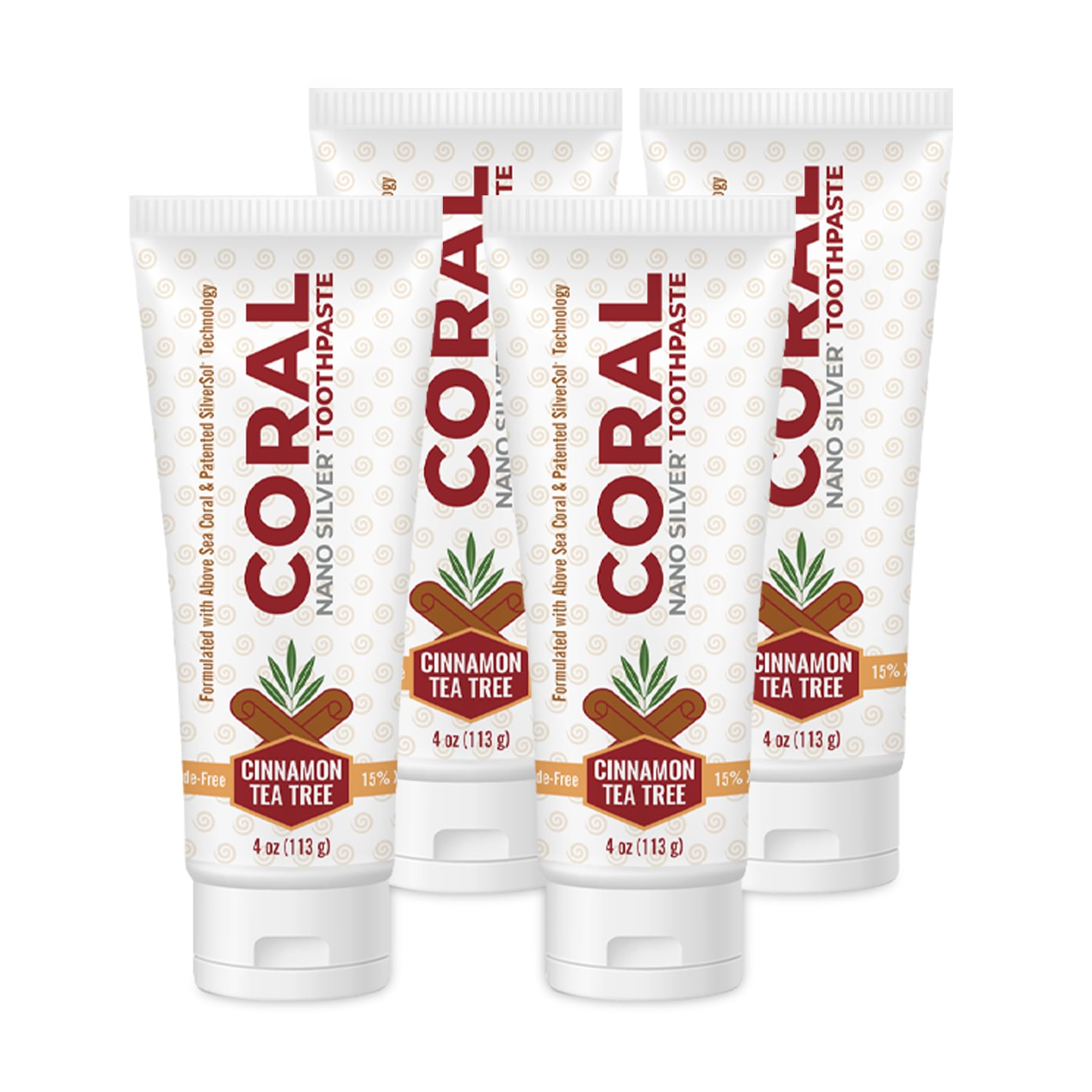 Coral Nano Silver Cinnamon Tea Tree Toothpaste, Natural Fluoride Free Teeth Whitening Toothpaste, Coral Calcium Nano Silver Infused SLS Free 4 Ounce