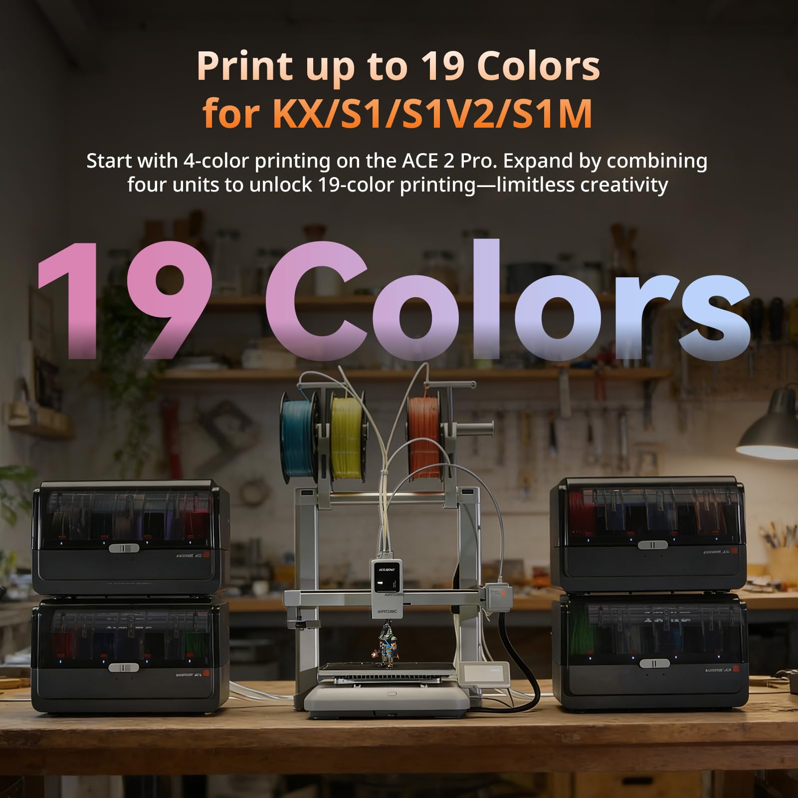 Anycubic ACE 2 Pro, nie można połączyć z ACE Pro, ulepszona regulacja wilgotności, stabilny transport filamentu, obsługa druku wielokolorowego dla modeli Kobra X, Kobra S1 i Kobra S1 Max