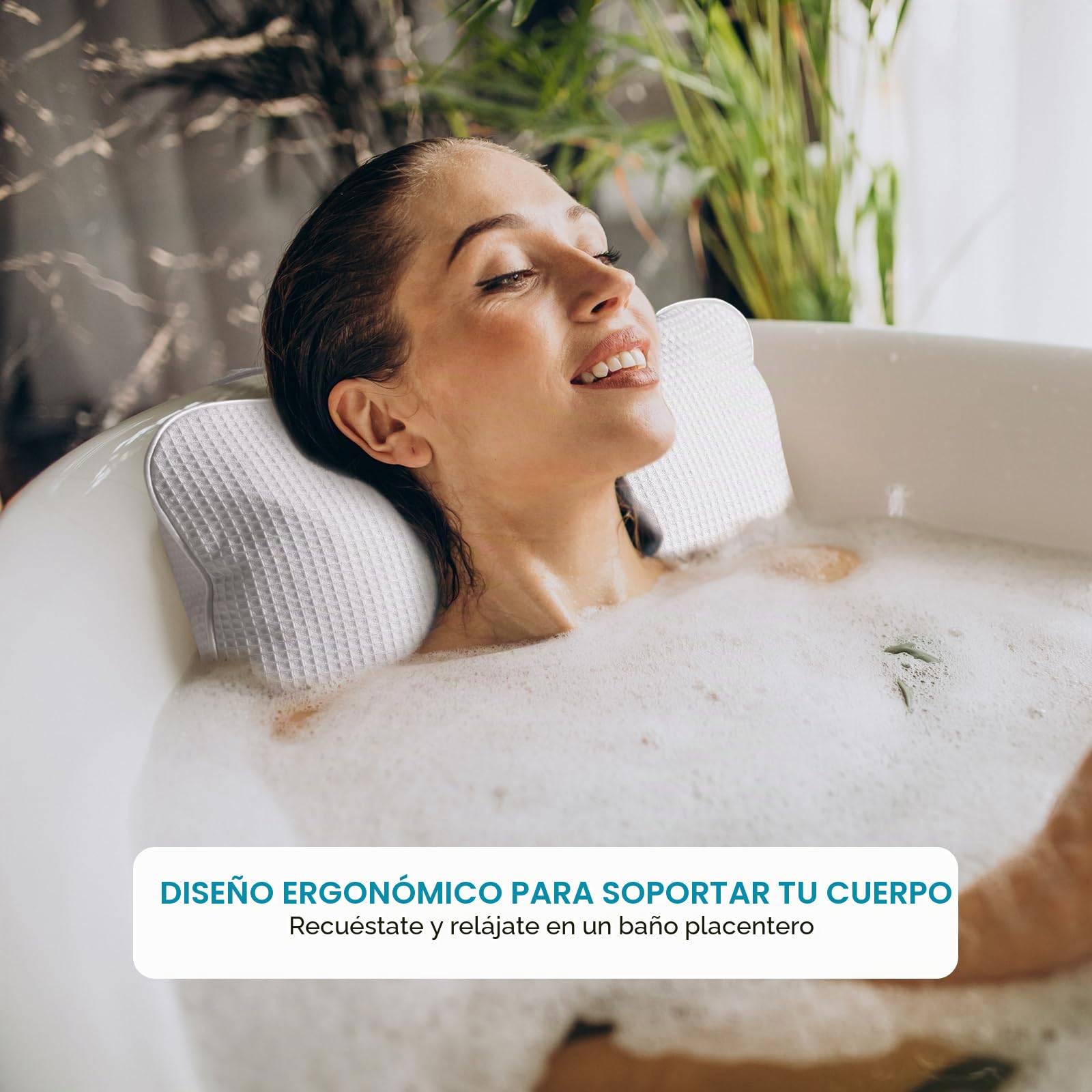 YUET Almohadas de baño para la Cabeza y el Cuello con ventosas, Impermeables, Antideslizantes, cojín de baño Premium, reposacabezas ergonómico y Respaldo con Caja de Regalo Blanco