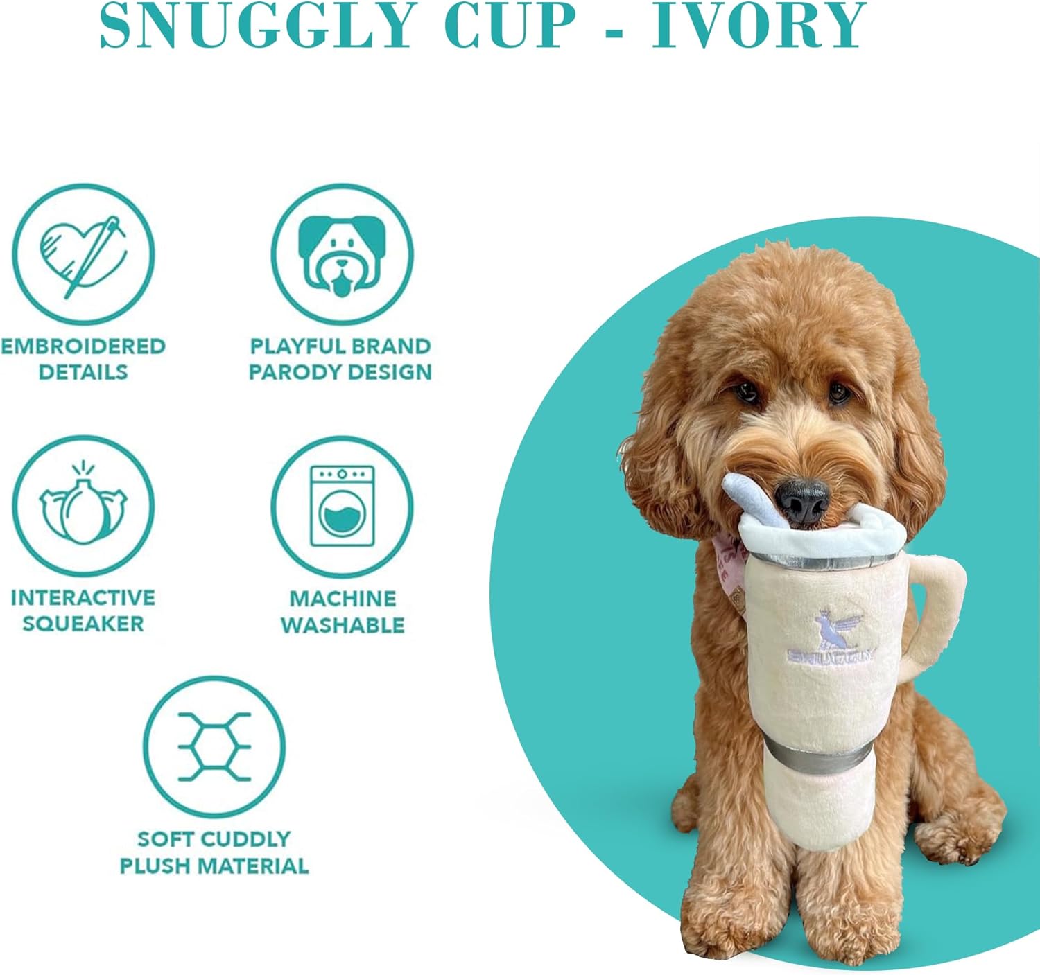 Haute Diggity Dog Snuggly Cup, Plush Designer Dog Toys with Interactive Squeaker, Stimulating Pet Enrichment, Machine-Washable & Safe Materials for All Breeds, One Size