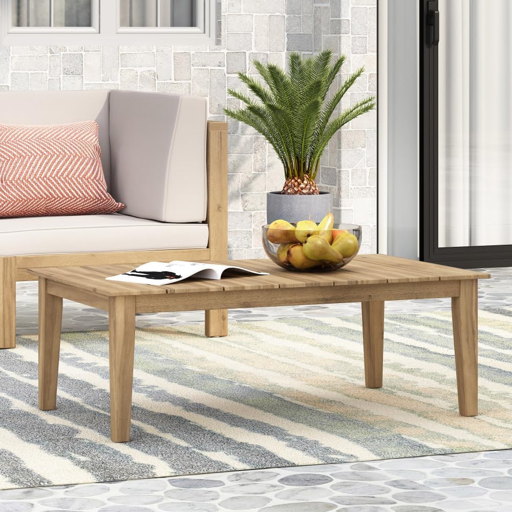 Natural Acacia Wood Outdoor Coffee Table for Patio, Deck or Balcony – Rustic Farmhouse Style Low Height Living Room Accent Table (Brown + Acacia Wood)