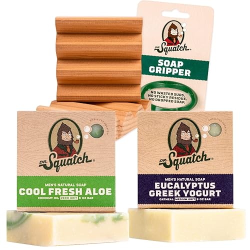 Dr. Squatch Basic Squatch Fresh Pack  Yogur griego de eucalipto y aloe fresco fresco  Jabón en barra hecho a mano con aceites orgánicos, agarre de