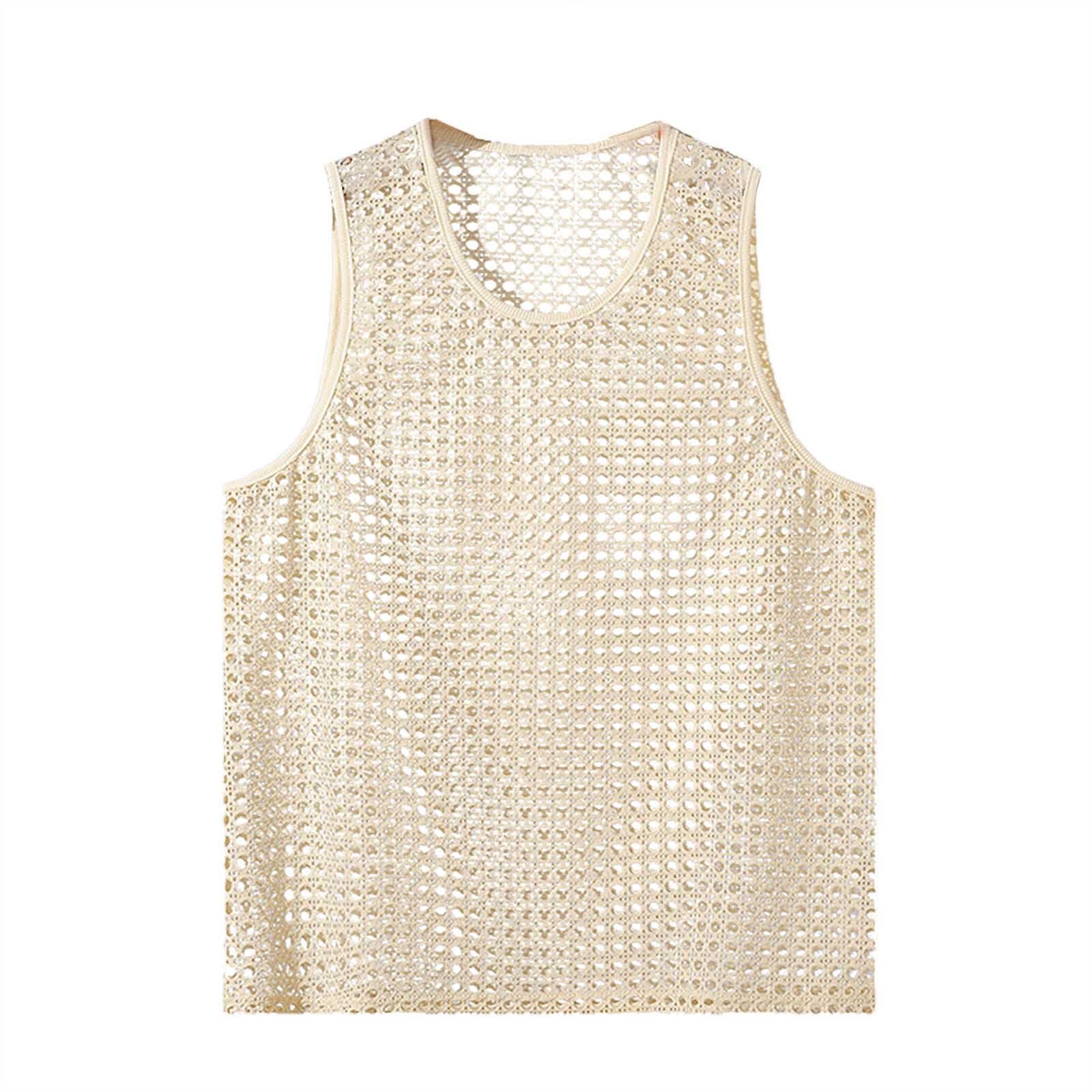 Camiseta de tirantes de malla para hombre, transparente, camiseta de tirantes sexy, camiseta de tirantes sexy, malla transpirable, camiseta de cuello redondo, camiseta sin mangas, camiseta de malla