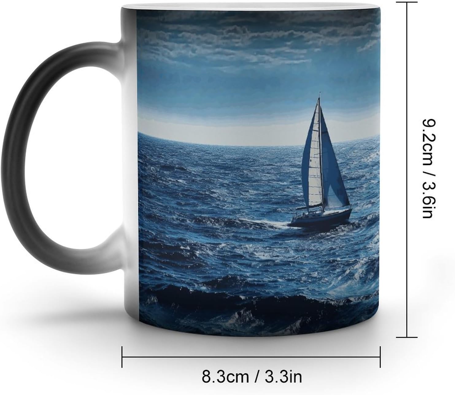 Color Changing Mug Blue Sea Sailboat Printed Ceramic Coffee Mug Heat Changing Sensitive Mug Magic Heat Changing Coffee Mug Novelty Coffee Mugs