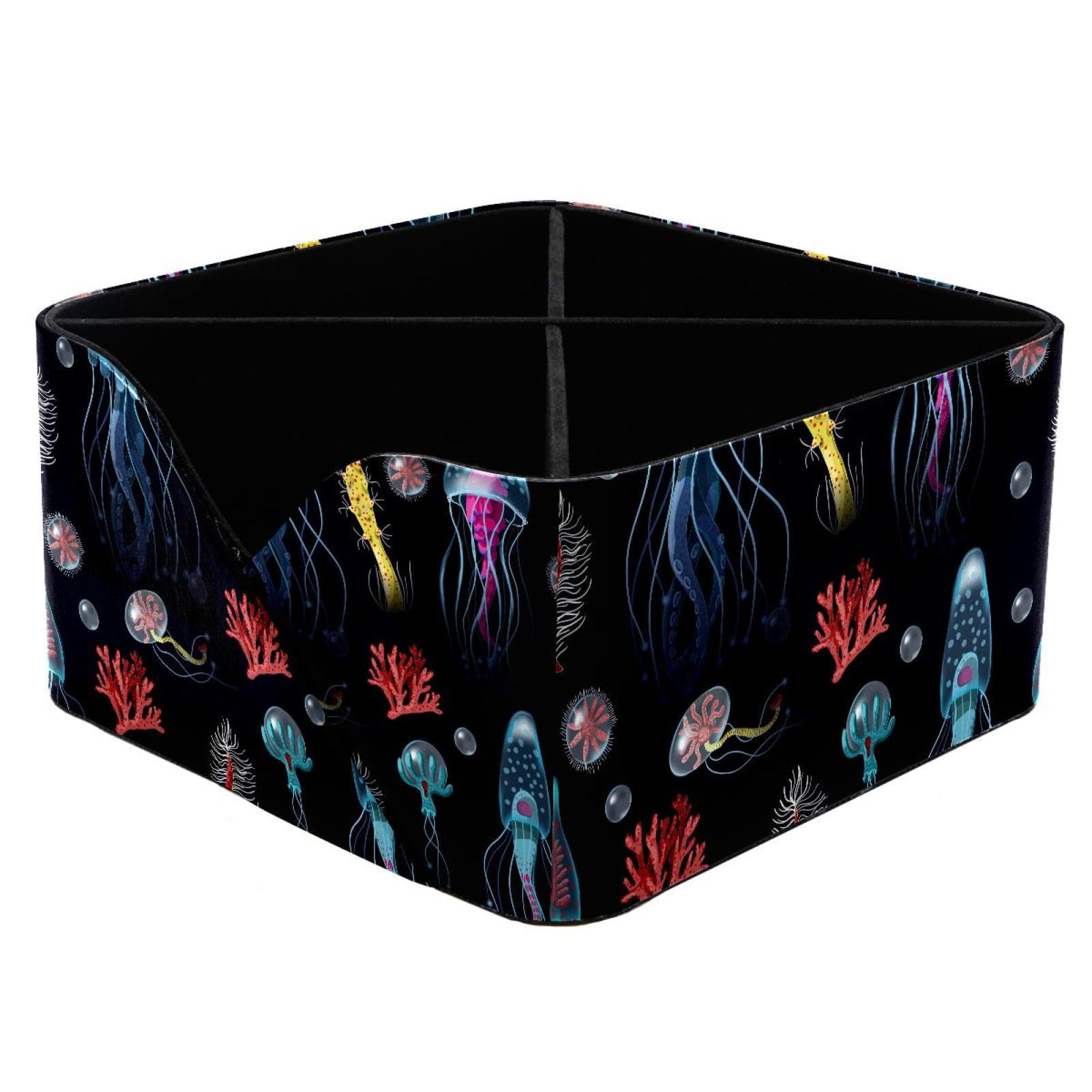 KengjuTesu Jellyfish Corals Seaweed Ocean Life Pattern Desktop Organizer Pen Holder, Rectangular Pencil Cup for Office, Study and Makeup Stations