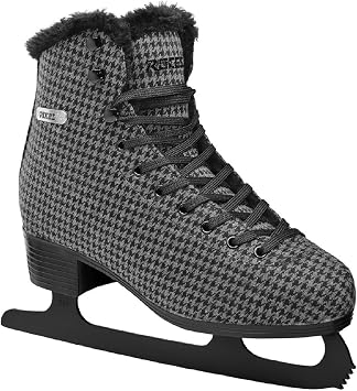 Roces Womens Stainless Steel Figure Blade Anatomic Padding Eco Fur Lining Pied De Poule Ice Skates with Lacing Closure