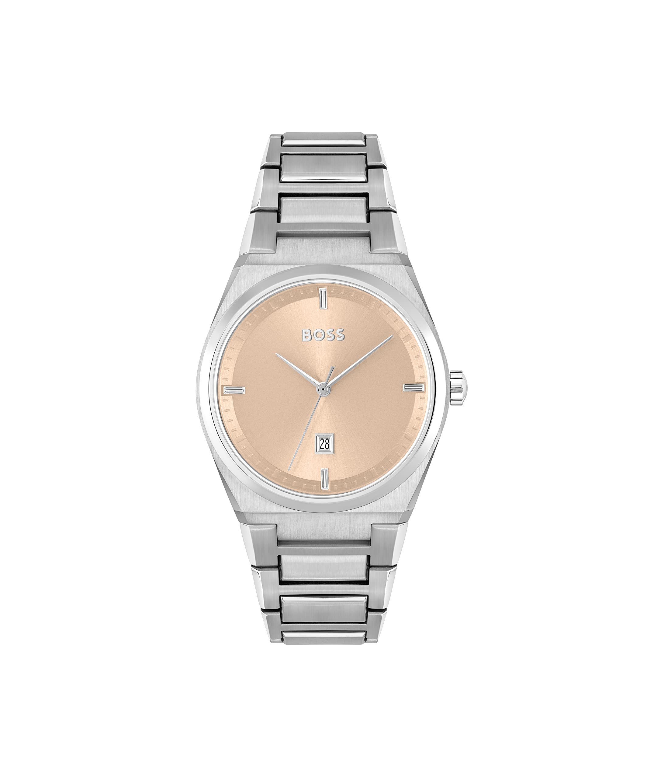 BOSS Steer Qtz Basic Calendar Carnation Gold Tonneau Dial Womens Watch|Stainless Steel Material|Silver Color Band - 1502670 (B0B8TXX54W) Amazon Price History, Amazon Price Tracker
