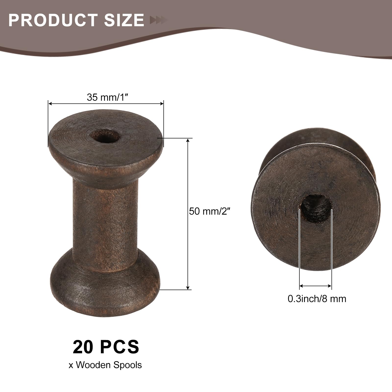 QUARKZMAN 20 PCS Bobine in Legno per Artigianato, 2"/50 mm Bobine in Legno Vuote Non Finite Bobine in Legno per Nastro per Arte, Filo Spago Nastro, DIY Artigianato Decorazione Casa (caffè)