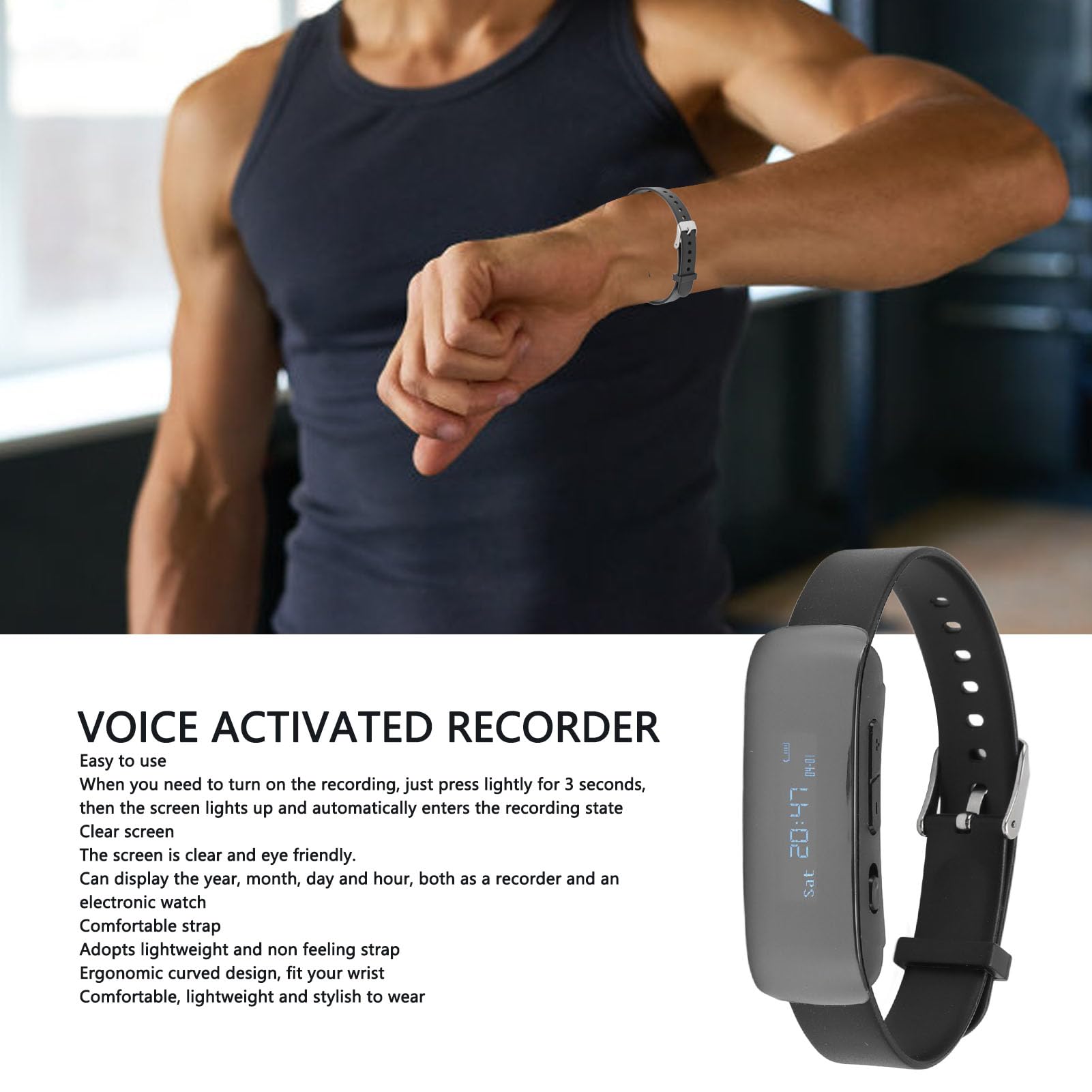 Pulsera con Grabadora de Voz, Reloj Duradero con Grabadora de Voz con Reducción de Ruido HD para Entrevistas y Conferencias (32G)
