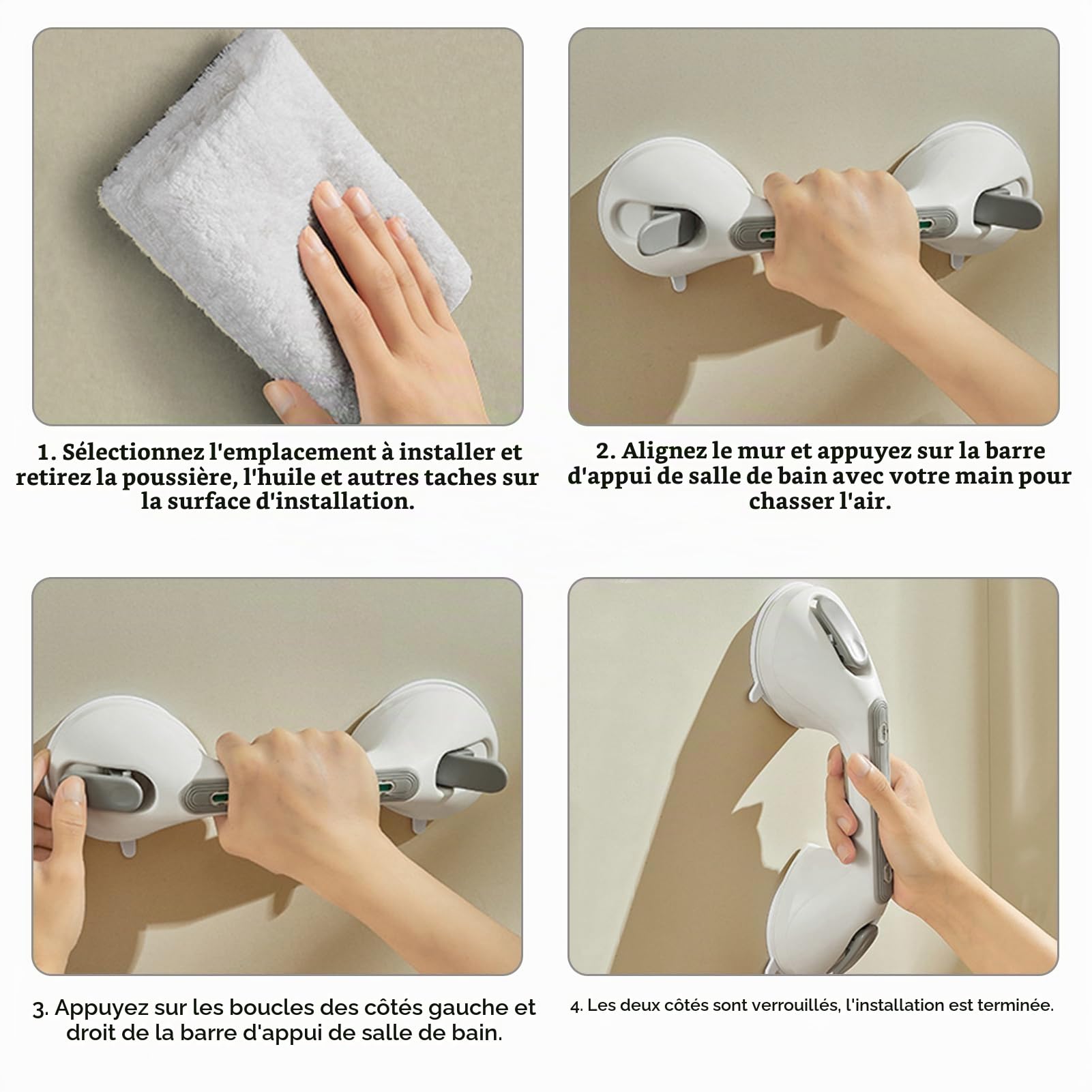 2pcs 16in Poignée de Baignoire, Poignée pour Salle, Barres d‘appui de Salle, Poignée de Douche, Poignée de Bain pour Personnes Âgées, Sans Perçage, pour Baignoire, Douche, Enfants et Seniors