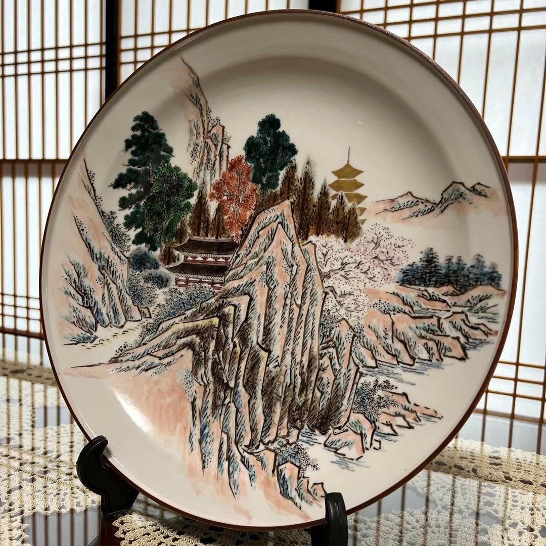 新 仙景 飾皿 大皿 共箱 直径37cm p002 5寸皿 白練 -