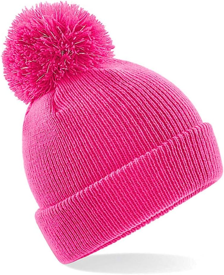 Beechfield Kids Reflective Bobble Beanie Children's Trendy Winter hat (B406B) - Bright Red