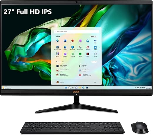 acer Aspire C27-1800-UR12 AIO Desktop | 27 Inch Full HD IPS Display | Intel Core i5-12450H | UHD Graphics | 16GB DDR4 | 1TB PCIe Gen 4 SSD | Wireless Wi-Fi 6E | Wireless Keyboard & Mouse