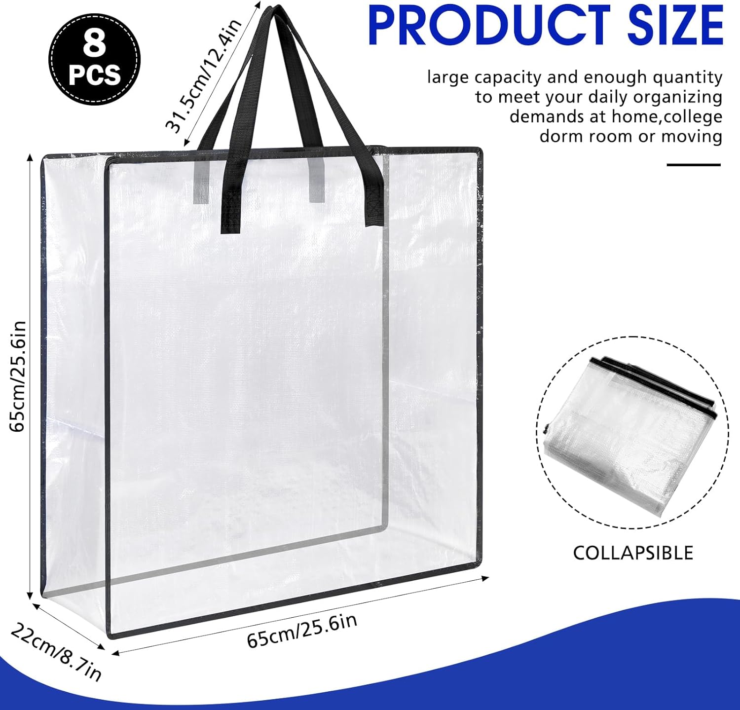 8 Pcs Clear Wreath Storage Bags Fall Halloween Christmas Decoration Garland Container Door Garland Holiday Wreath Storage Holder with Handle and Zipper Heavy Duty Plastic Packing Totes(Black)