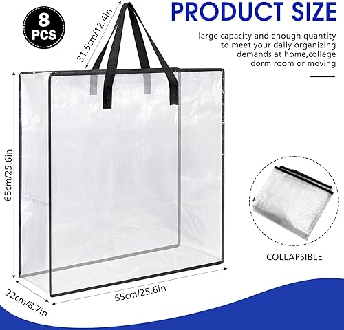 Miniatura 2 de Wesnoy 8 unidades de bolsas de almacenamiento transparentes de gran tamaño de 25.6 x 25.6 x 8.7 pulgadas, bolsas grandes de plástico con asas y