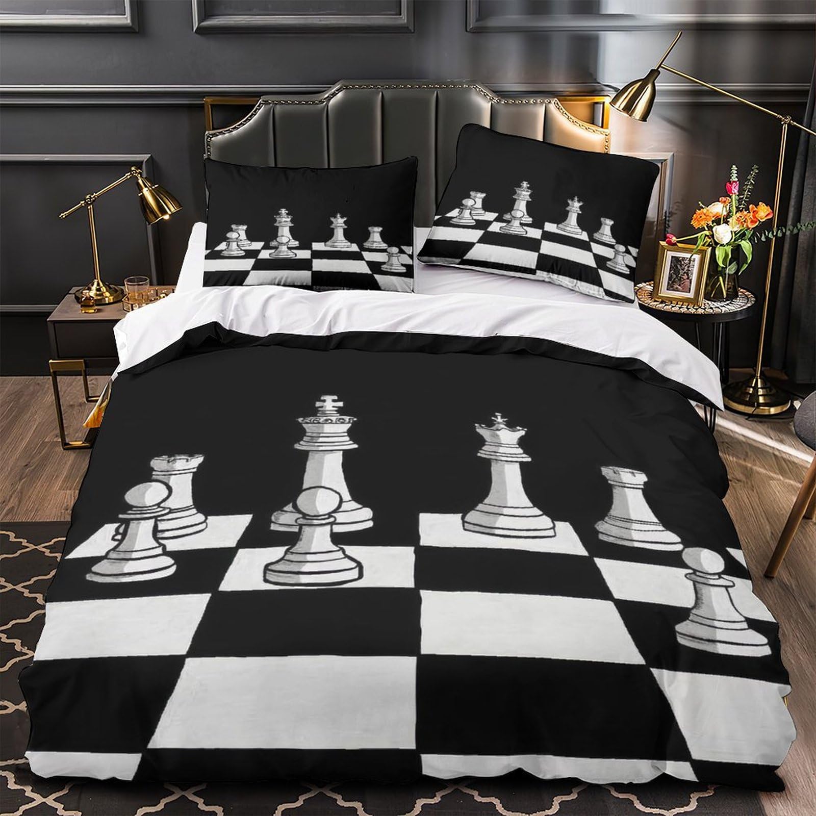 Pièces d'échecs housse de couette anti-décoloration 135x200 en microfibre durable