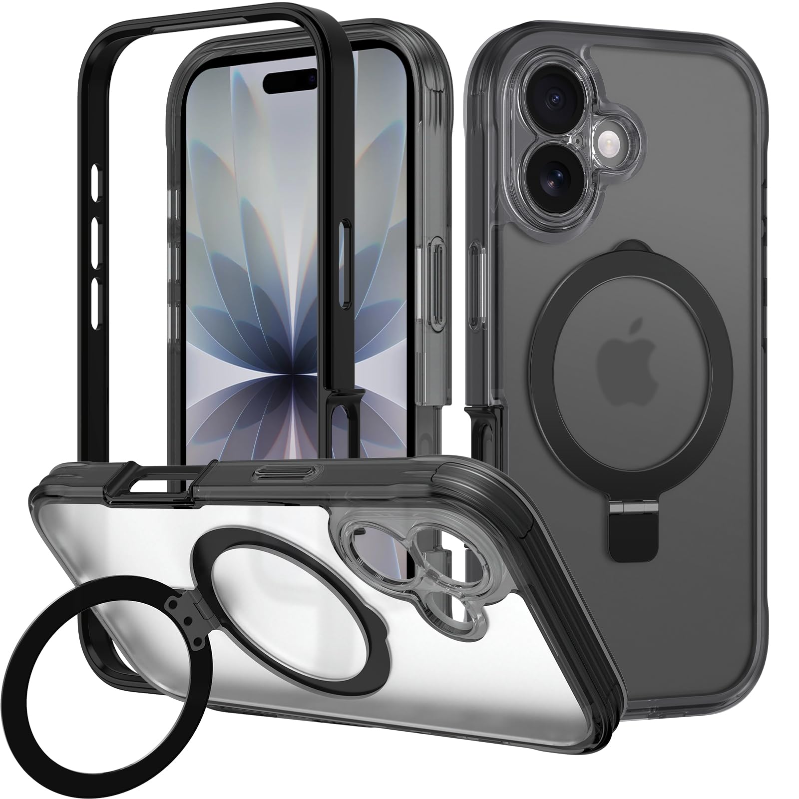 Photo 1 of Casehas for iPhone 17 Case with Magnetic Invisible Stand [Compatible with MagSafe] Military Drop Protection Shockproof Slim Translucent Skin-Touch Case Cover Black