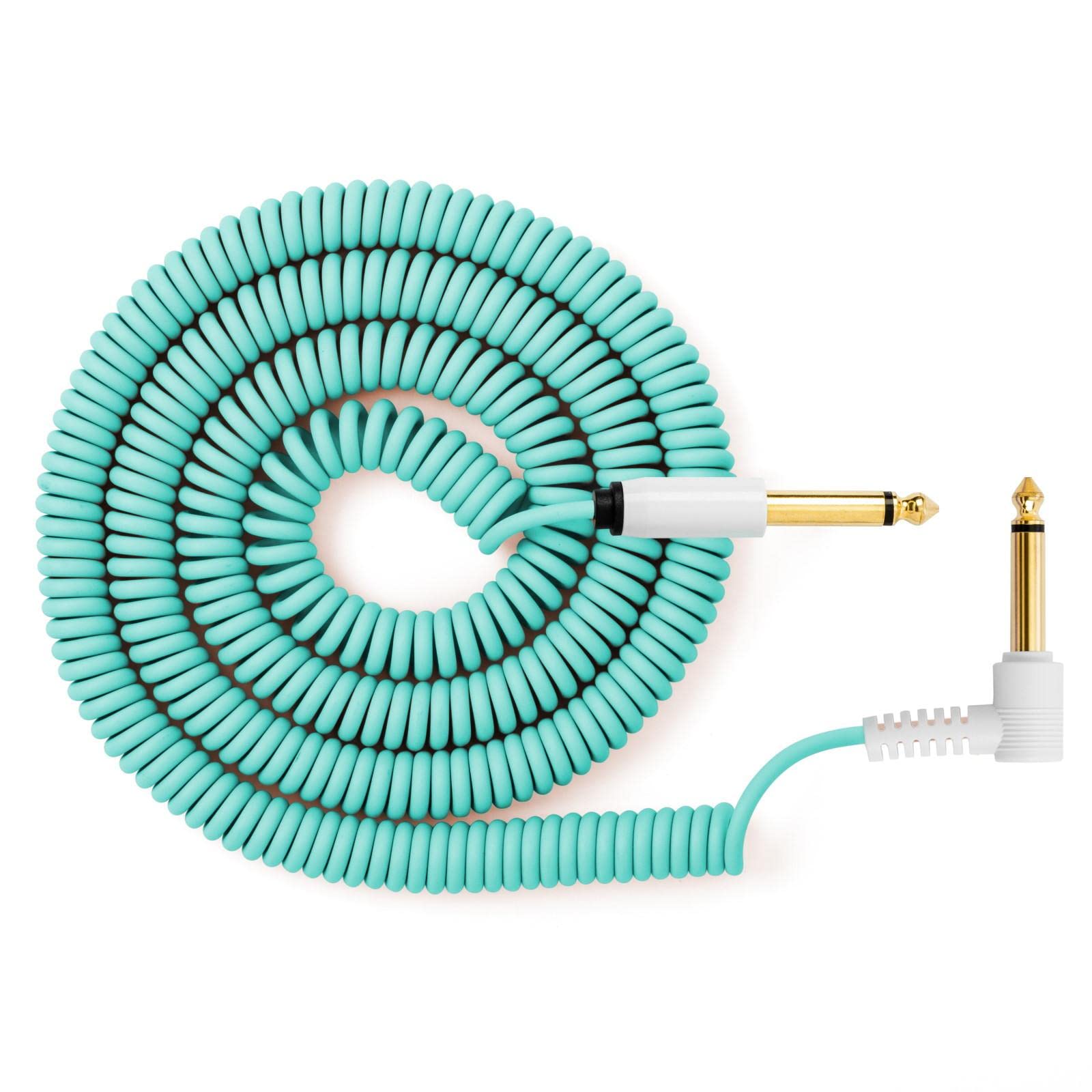MyVolts Candycord Gitarren-Audiokabel, gerade, große Mono-Klinkenstecker auf abgewinkelte, große Mono-Klinke, gelockt, 100 cm bis 200 cm, Mintgrün