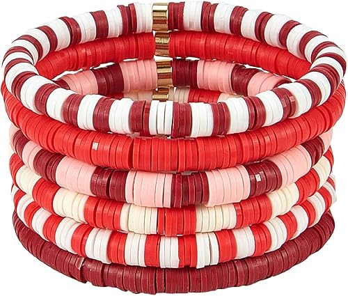 Ornaland Heishi Surfer - Juego de pulseras elásticas de arcilla polimérica Heishi, pulseras elásticas de estilo bohemio, joyería de playa de verano