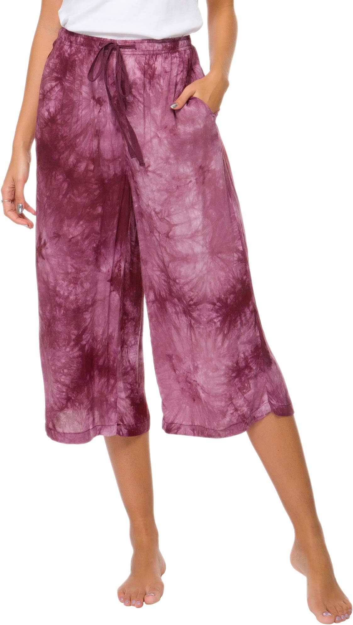 Womens Comfy Solid Tie-Dye 3/4 Lounge Pants