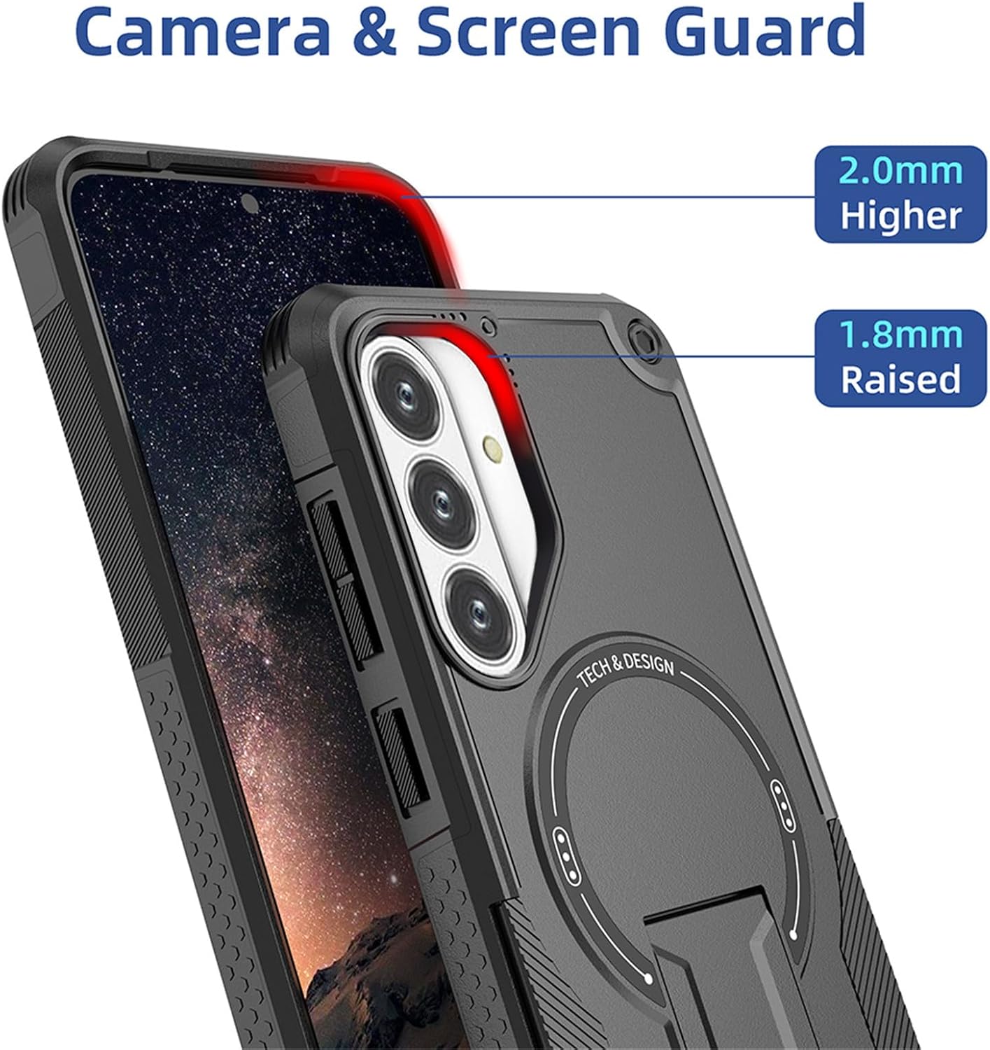 CCSmall for Samsung Galaxy A16 Crossbody Case for Men, Military Grade Protection Armor Case with Folding Kickstand & Adjustable Lanyard Strap Phone Cover for Samsung A16 5G DJ Black