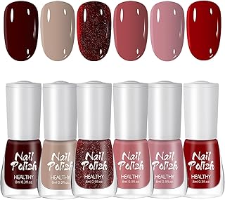 Nail Polish Set - 6 Colors Nude Pink Burgundy Red Dusty Rose Nail Polish...