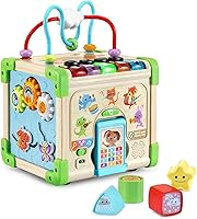 LeapFrog Touch & Learn Wooden Activity Cube - Musical Light-Up Toddler Toy, Shapes Colors Numbers Animals, Ages 1+