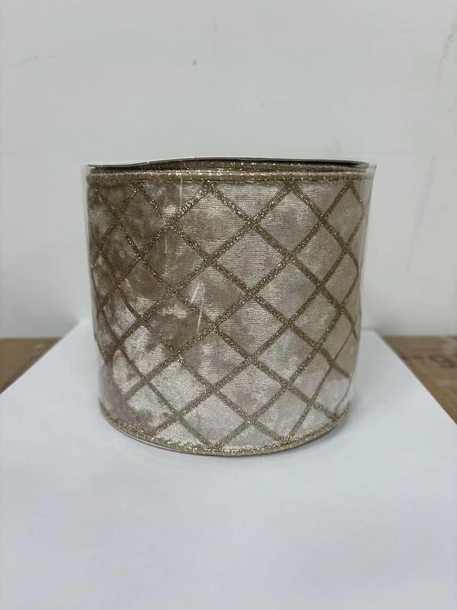 MAYREEL Green and Gold Christmas Tree Ribbon 4 Inch