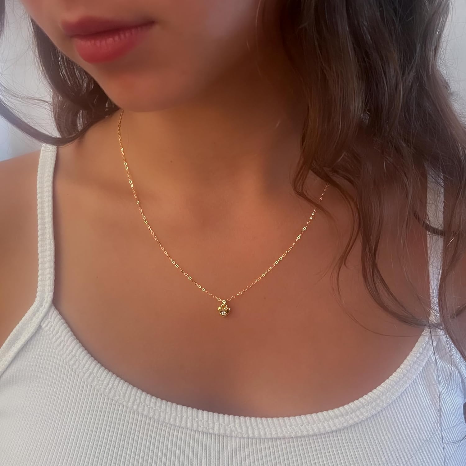 Annika Bella Dainty Gold Heart Necklaces, Cubic Zirconia Charm Necklace, Hypoallergenic Jewelry for Women, Anniversary/Valentine's Gift for Girlfriend - Image 3