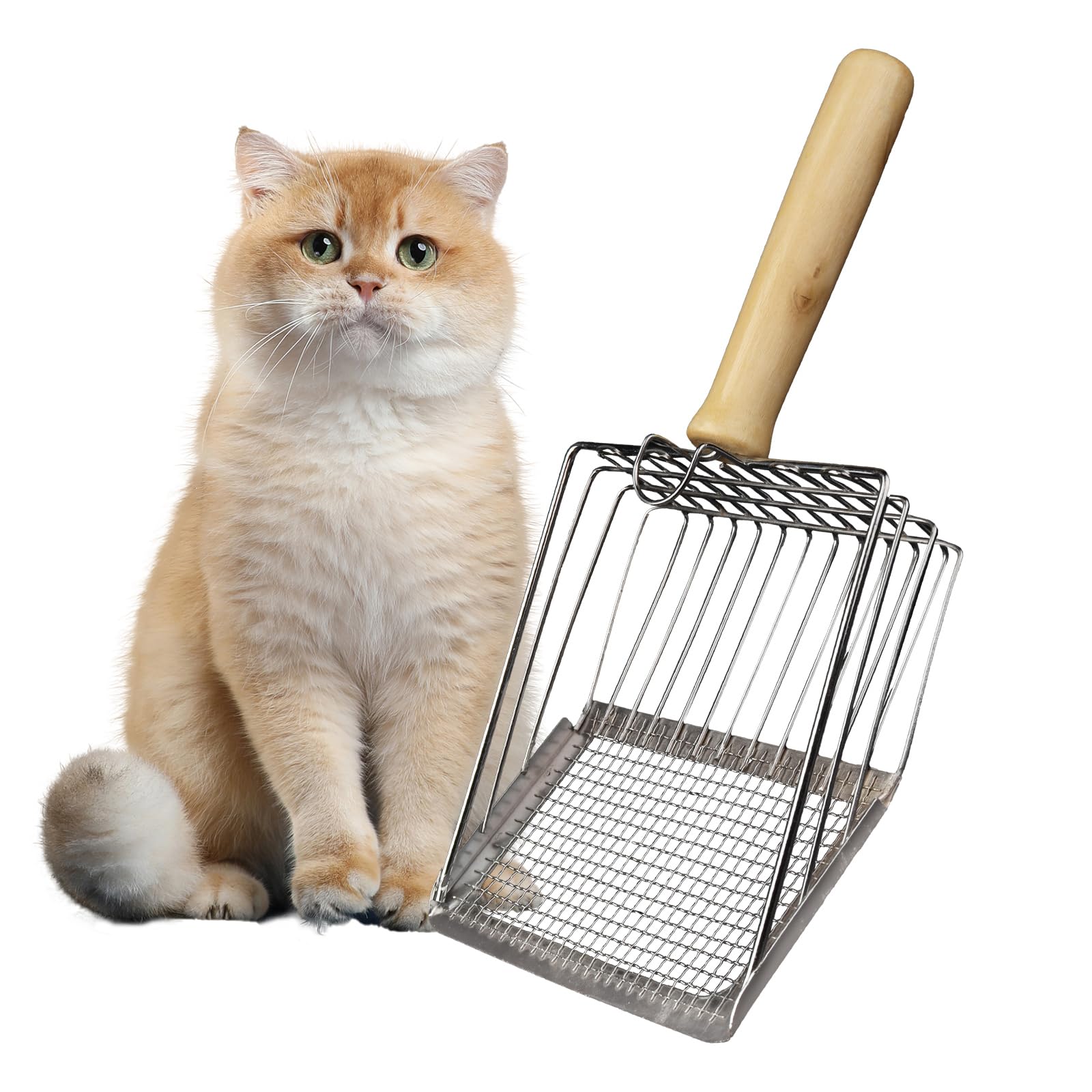 DUSTNIX Cat Litter Scoop, Premium Kitty Shovel with Hook and Hole, Metal Sifter Scooper Stainless Steel for Easy Cleaning, Durable and Heavy Duty, Odor-Free for Litter Box (MB-01)